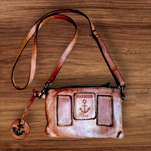 Harbour 2nd Soft European Leather Crossbody Clutch Bag Brown Triple Top Entry - Picture 2 of 12